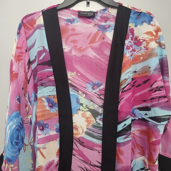 Marciano Guess Floral Kimono Cardigan with Black Trim Size S Pink - Picture 2 of 7